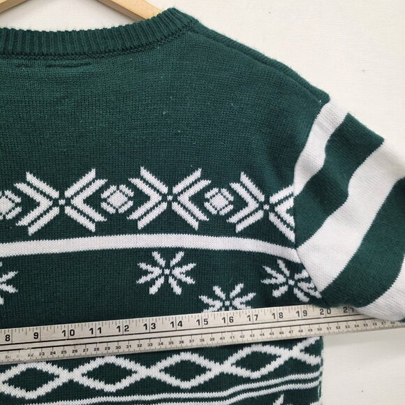 Peanuts Snoopy Christmas Sweater Men Large Pocket Snowflake Green Knitted - Picture 6 of 7